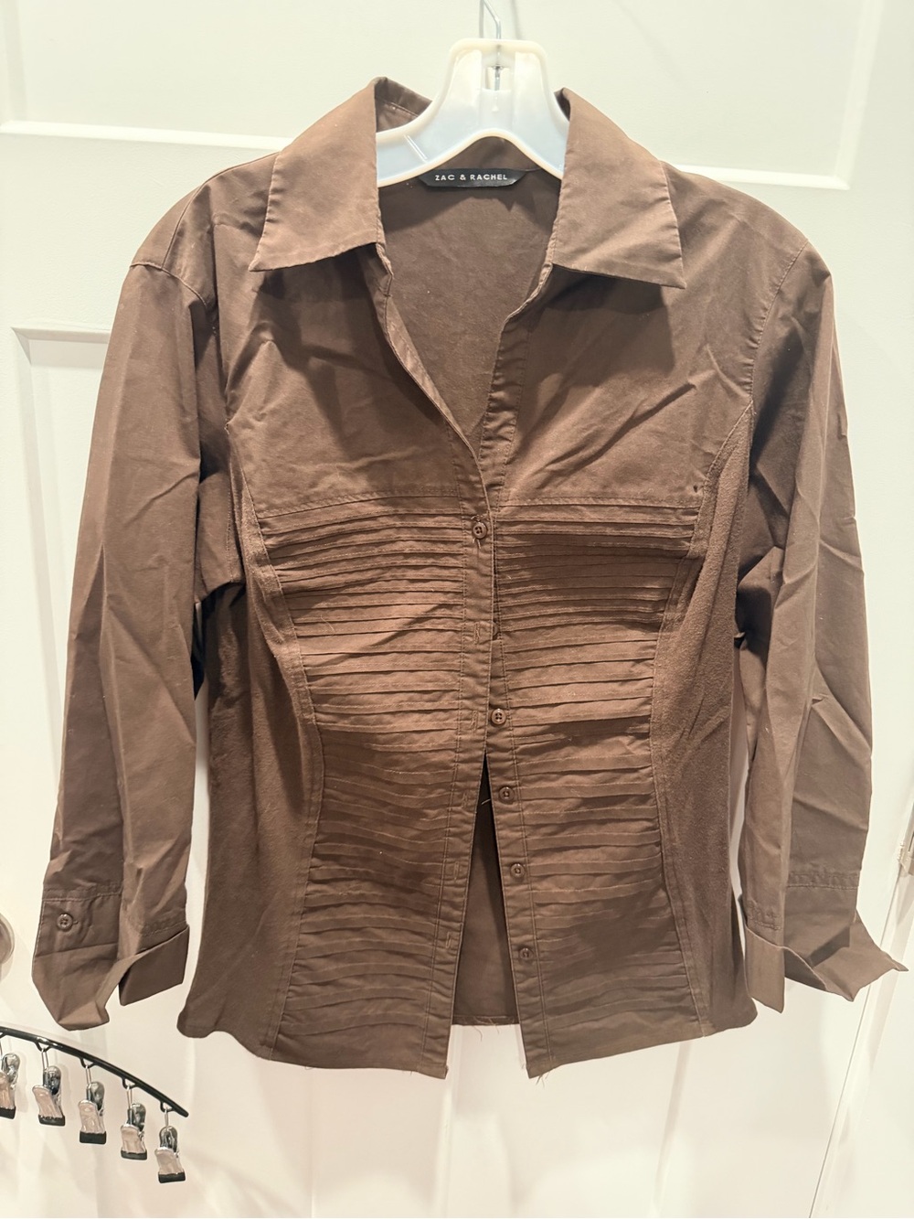 Zac & Rachel Brown Pintuck Button Front Collared Shirt Women’s Large